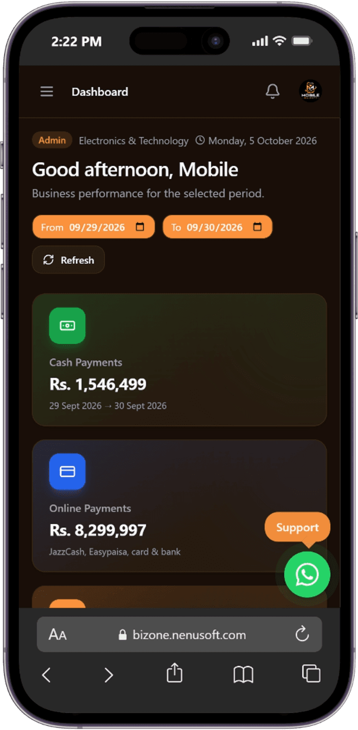 Nenu Soft mobile app on a smartphone